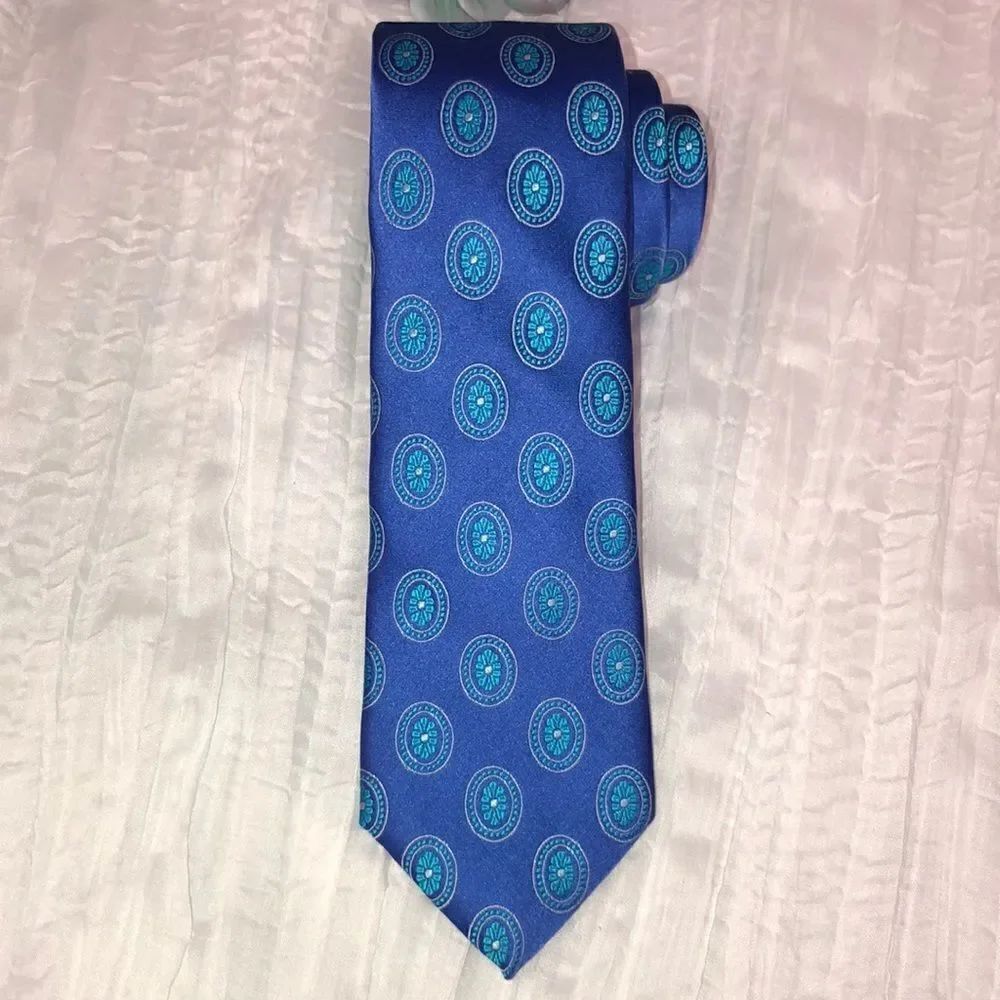 Ted Baker Sky Blue Teal Silver Designer Textured Silk Medallion Tie